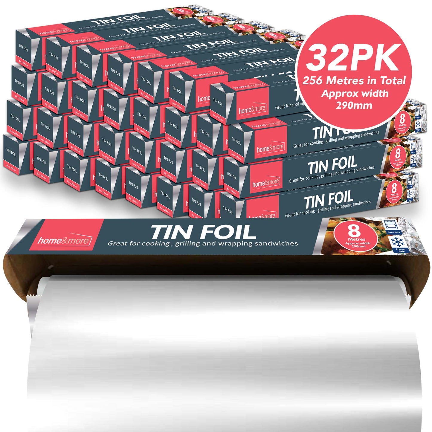 32-384M x 290mm Kitchen Foil Strong Tin Aluminium Roll Food Catering Wrapping