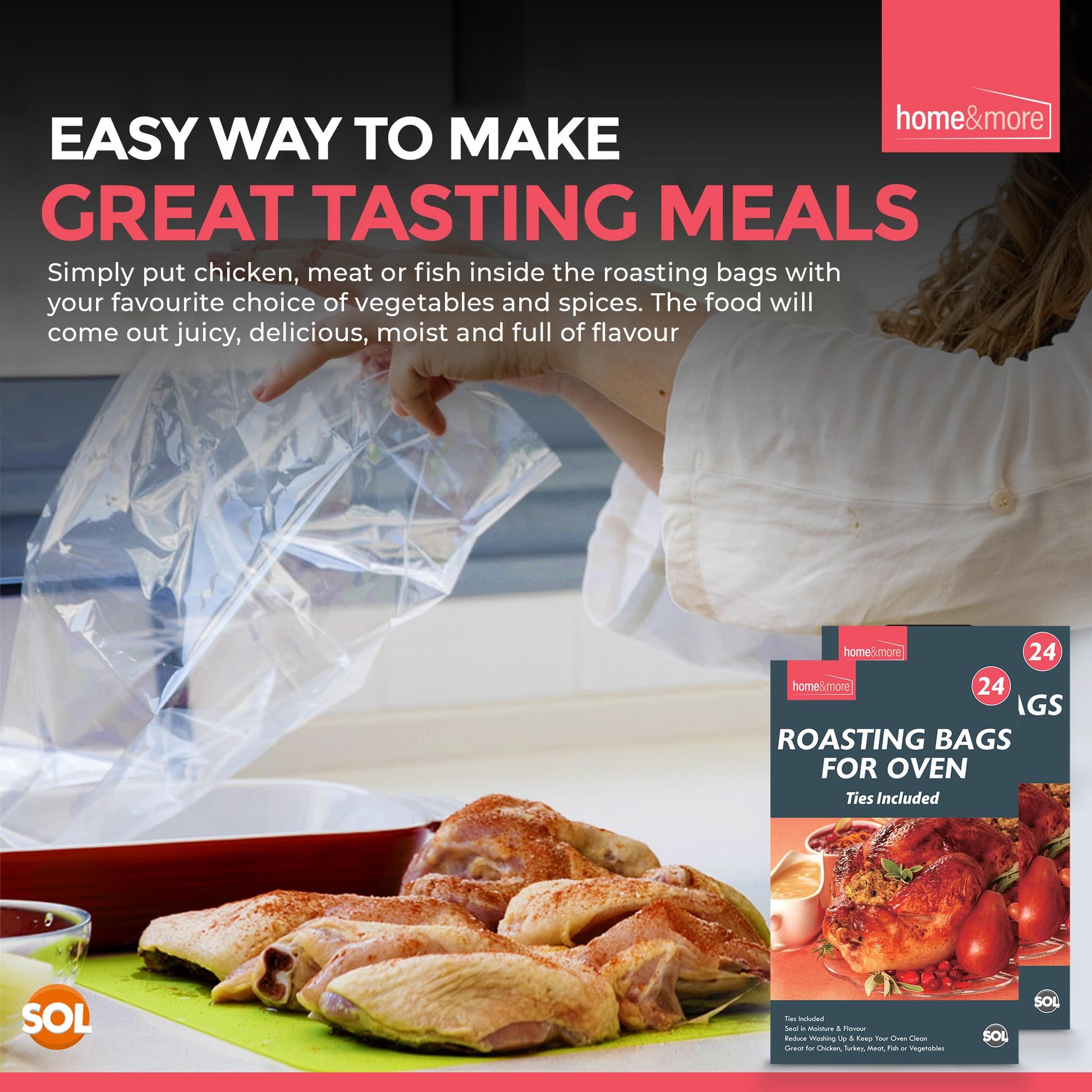 12-48 Large Roasting Bags Chicken Turkey Poultry Meat Fish Oven Cooking 25x38cm