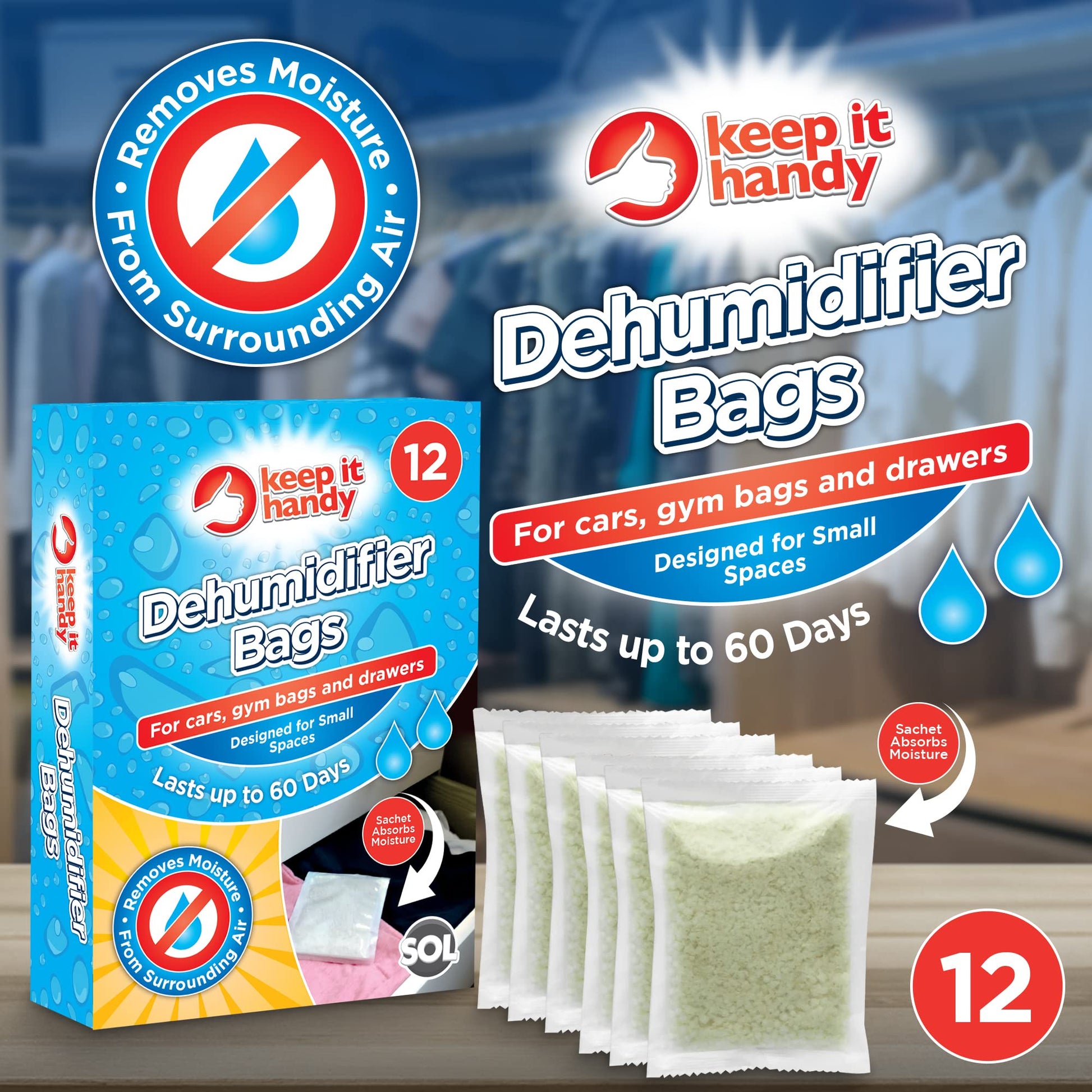 12-36 Small Space Dehumidifier Bags Wardrobe Sachets Damp Mould Moisture Drawers