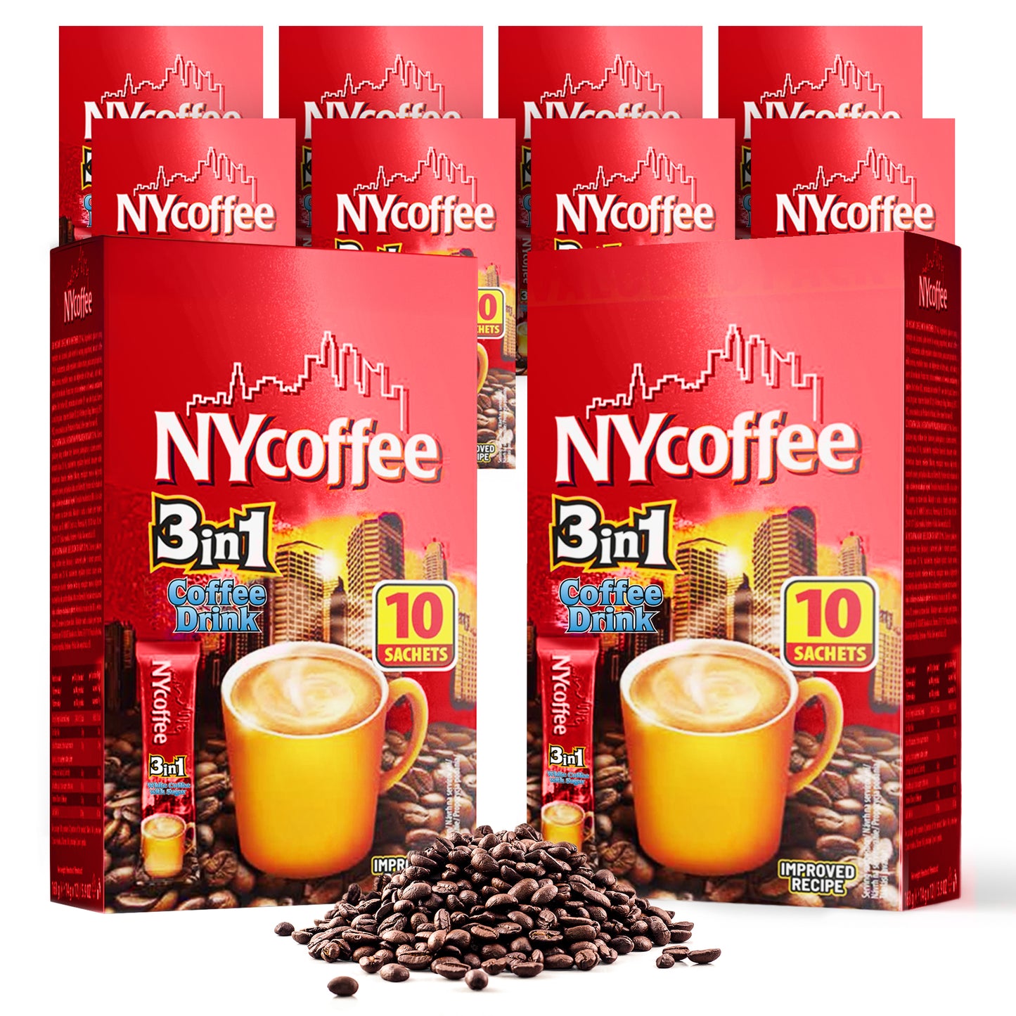 NY Coffee 3 in 1 Instant White with Sugar 100 Sachets Sticks (10x10pk)