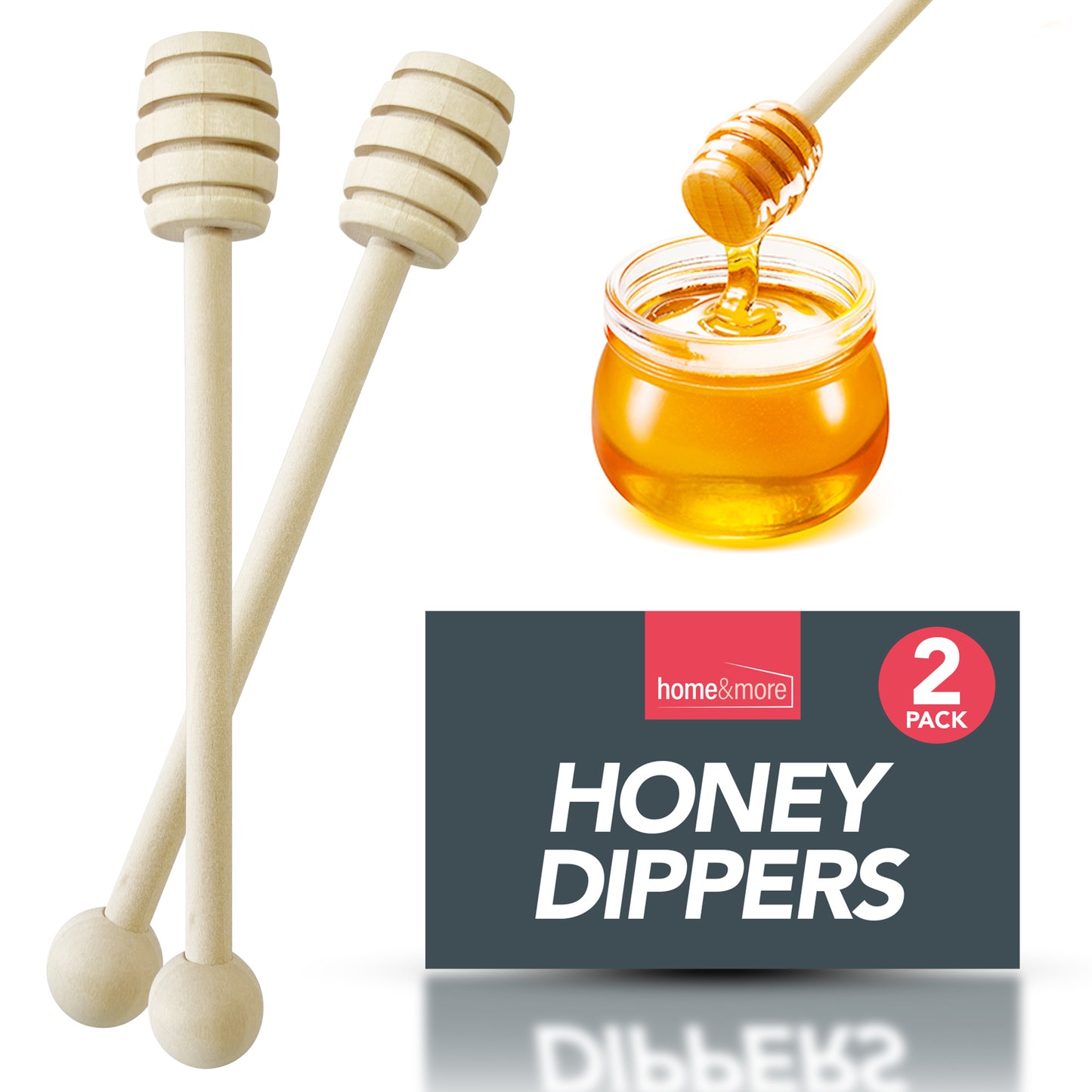 Wooden Honey Spoon 16cm Syrup Dipper Drizzler Stick | 2 Pack