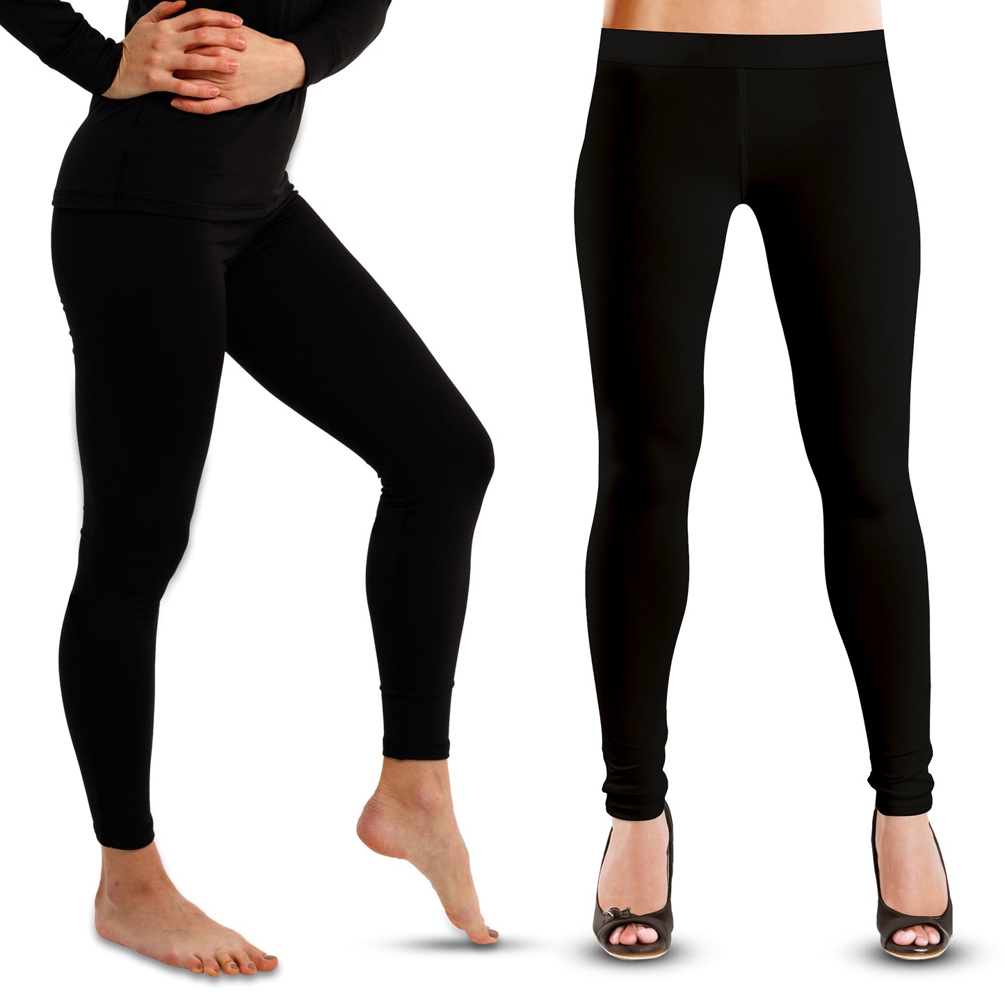 SOL 2pk Large Black Thermal Leggings for Women - Fleece Lined Winter Leggings, Thermal Trousers for Women UK - Warm Winter Clothes, Ladies Thermal Fleece Leggings