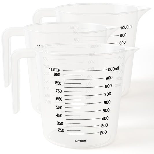 Plastic Measuring Jug 1 Litre | Baking Kitchen Stackable | 3 Pack