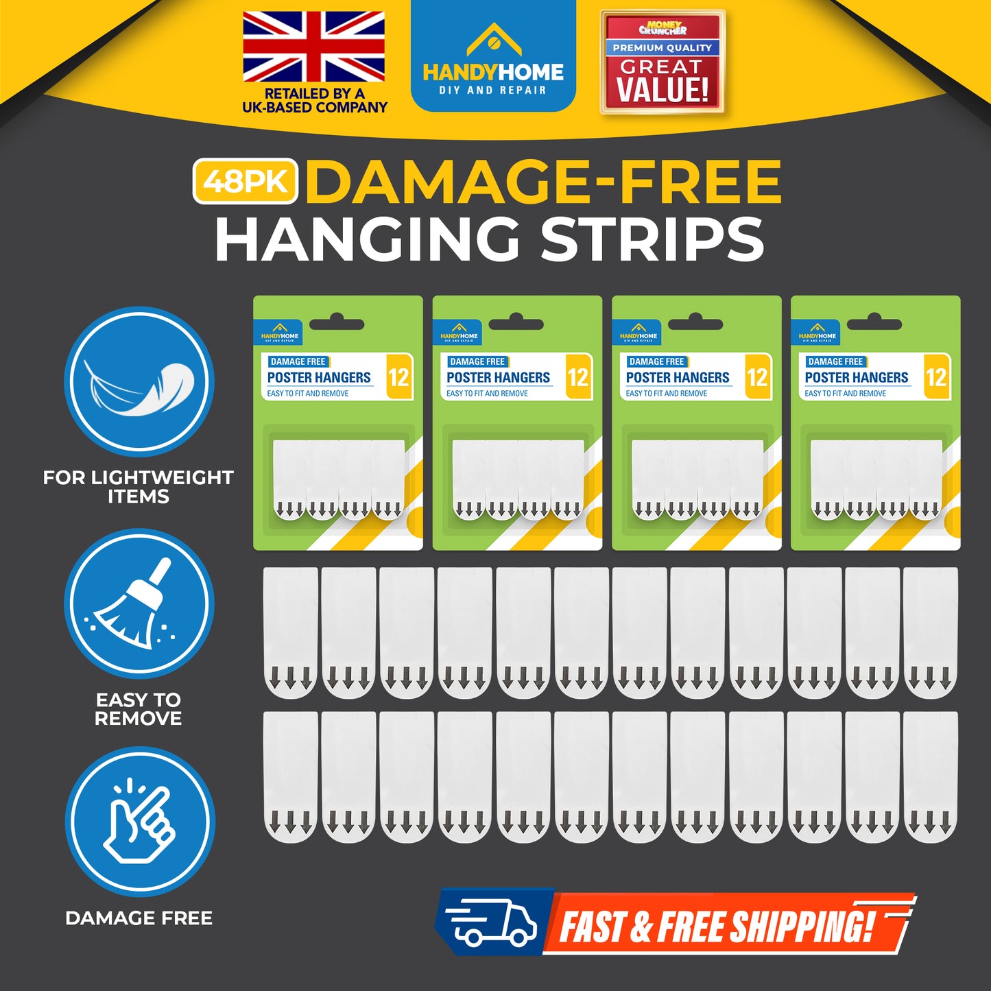 12-48pk Damage Free Hanging Strips | Self Adhesive Stick On Wall Picture Frames