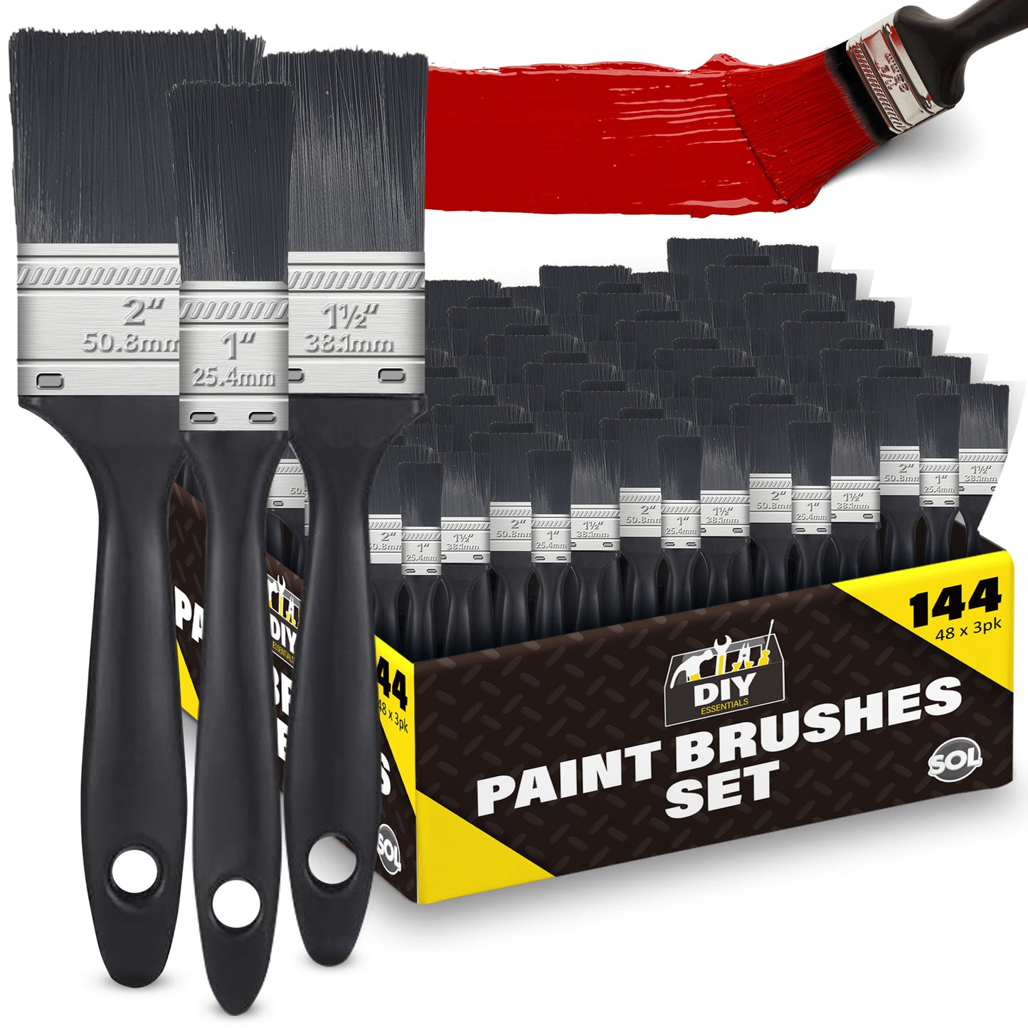 Paint Brush Set 1", 1.5", 2" | Gloss & Wood Furniture | 144 Pack