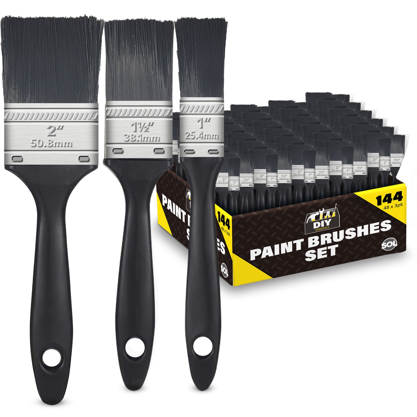 Paint Brush Set 1", 1.5", 2" | Gloss & Wood Furniture | 144 Pack