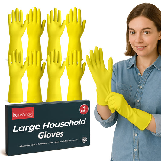 Rubber Gloves Large | Long Sleeve Household Washing Up | 4 Pairs