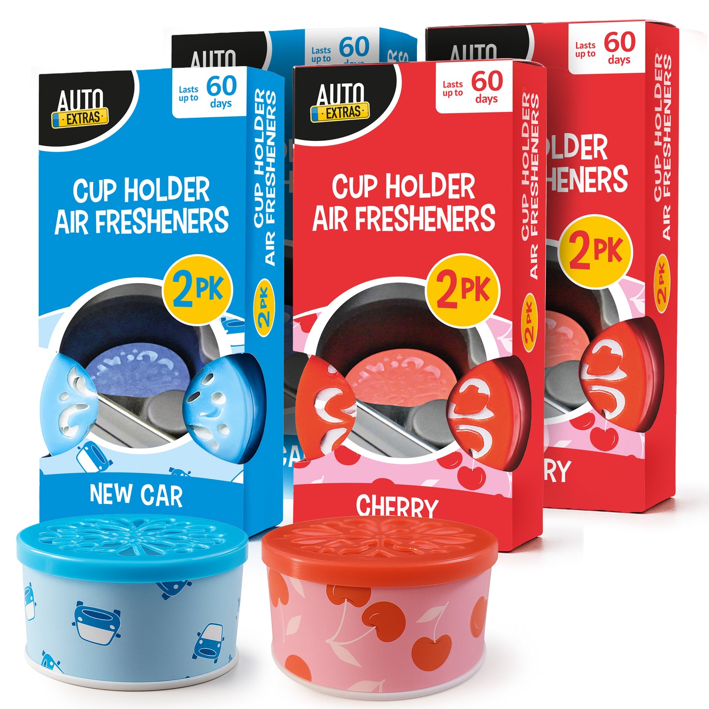 8pk Cup Holder Car Air Freshener in New Car Scent and Cherry Scent Assorted