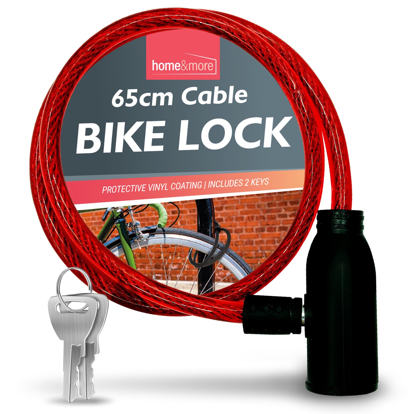 Bike Lock Cable with Keys 650mm | Steel Bicycle Security | 2 Pack