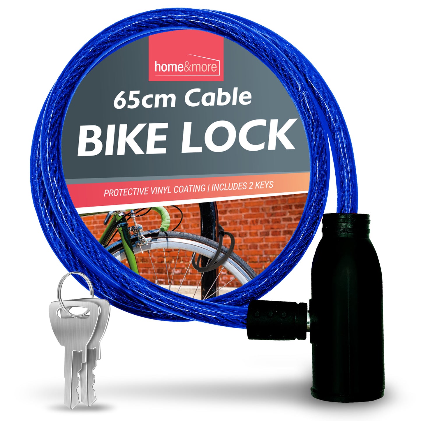 Bike Lock Cable with Keys 650mm | Steel Bicycle Security | 2 Pack