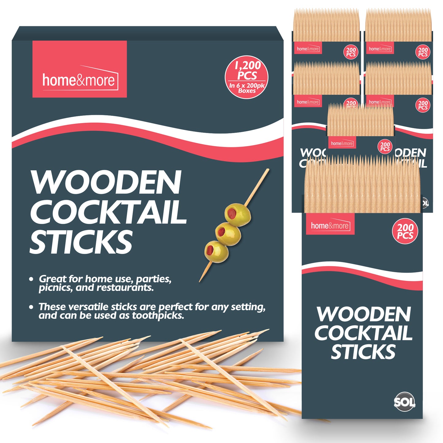 Bamboo Wooden Toothpicks | Cocktail Sticks & Floss | 1200 Pack