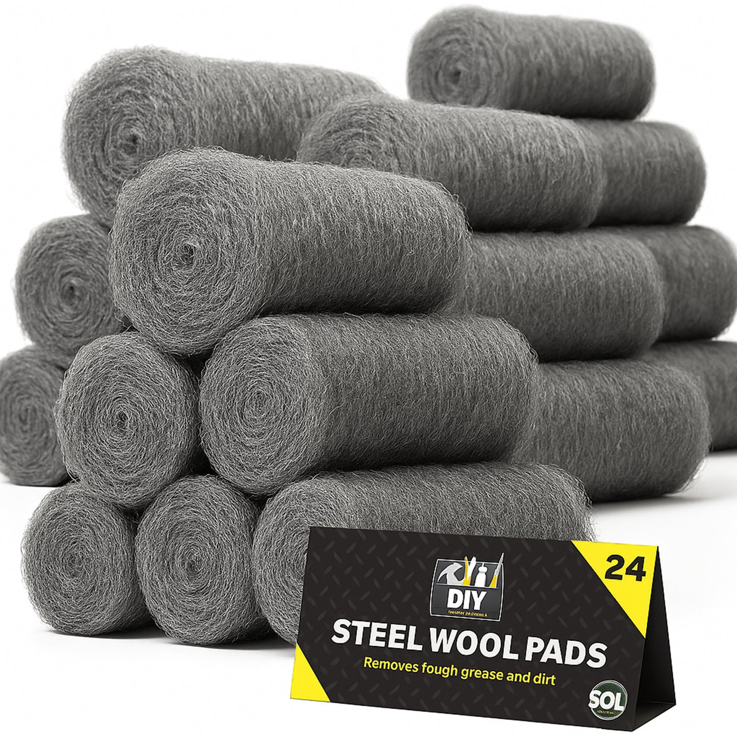 SOL 24pk Steel Wool Pads – Ultra Fine Grade 0000 Metal Scourers for Polishing, Rust Removal, Paint Prep – Versatile Scourers for Cleaning Wood, Metal, Furniture, Restoration and DIY Use