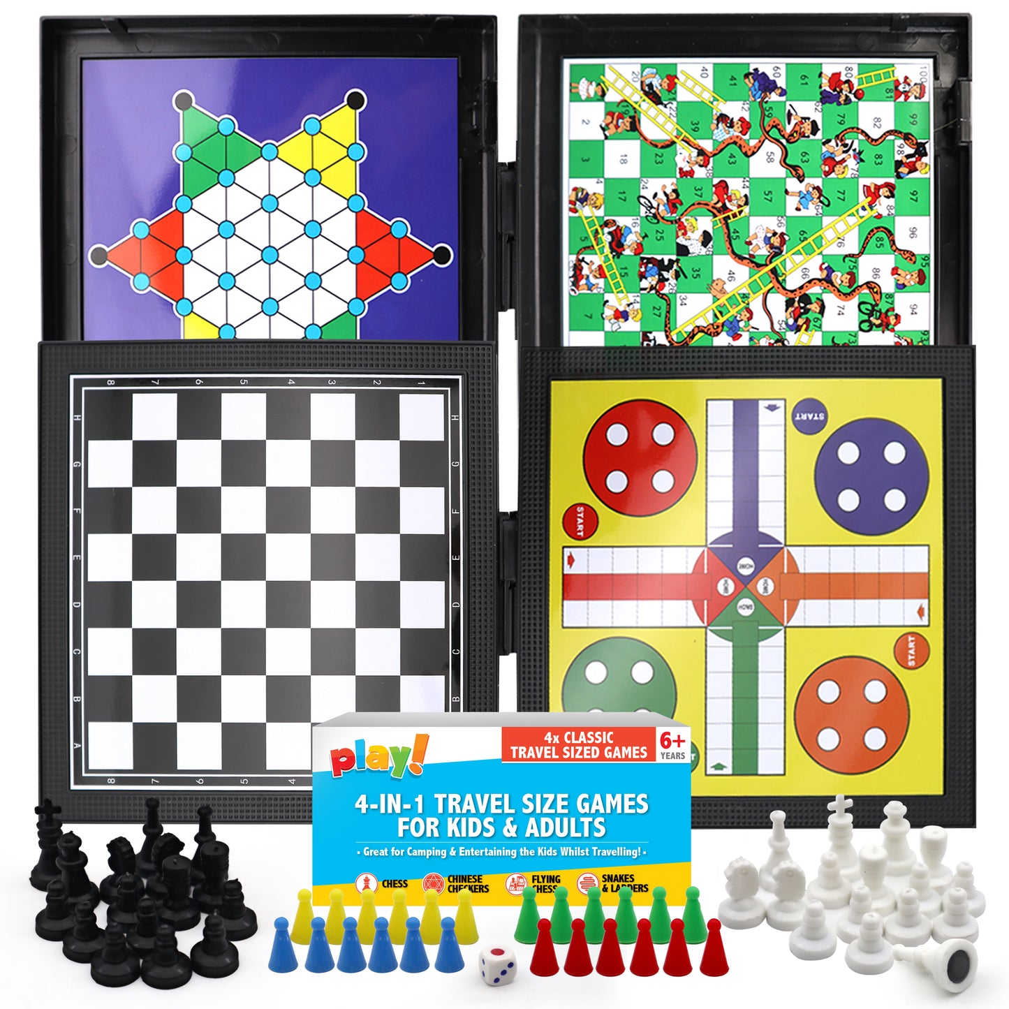Magnetic Travel Games 4 in 1 Mini Pocket Board Set Adults & Kids