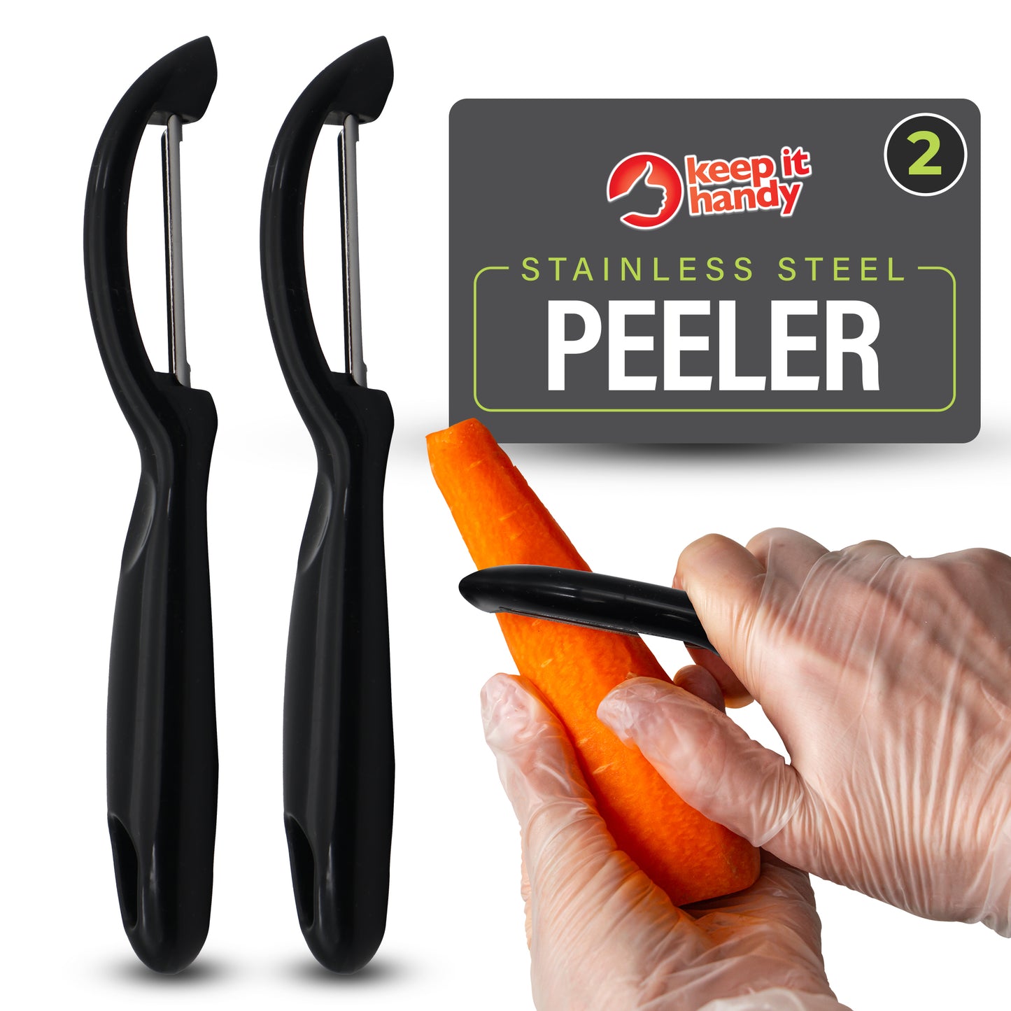 SOL 2pk Stainless Steel Peelers – Non-Slip Grip, Hanging Loop – Sharp Blades for Effortless Peeling – Ideal for Potatoes, Carrots & Other Vegetables – Dishwasher Safe Kitchen Tool