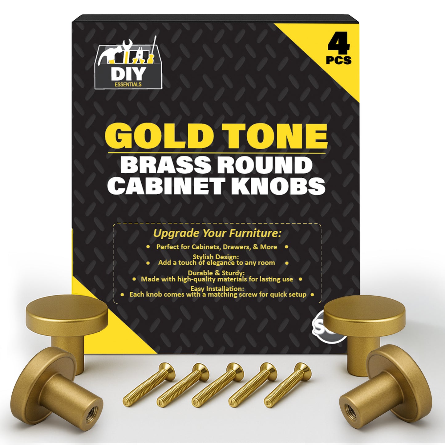 Gold Round Cabinet Knobs | Elegant Brass Drawer Pulls | 4 Pack