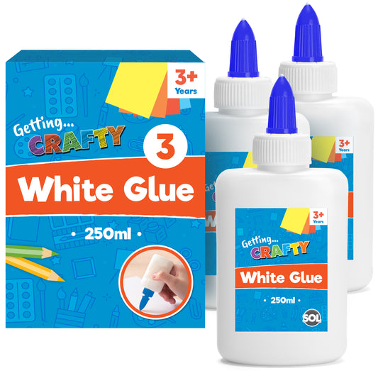 White PVA Glue 250ml School Craft DIY Adhesive | 3 Pack