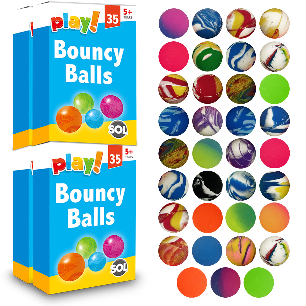 Rubber Bouncy Balls Kids Party Bag Fillers Toys | 35 Pack