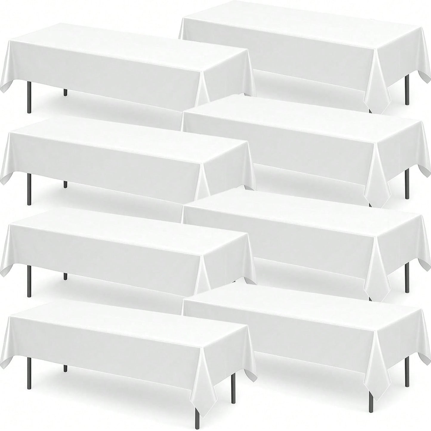 SOL 8pk Long White Table Cloth Party 274x137cm Plastic Cover Disposable Tablecloths For Parties - Heavy Duty Spill Protection - Opaque Design For Weddings, Buffets, Catering, Outdoor & Theme Events