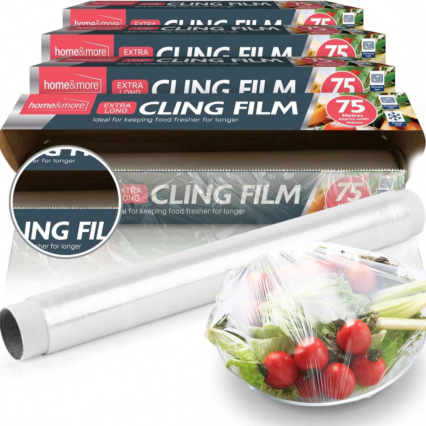 SOL 4pk Cling Film For Food 75m X 30cm – Catering Cling Film With Dispenser & Cutter – Food Wrap Refill Rolls For Kitchen, Meal Prep, And Food Storage, Easy To Use