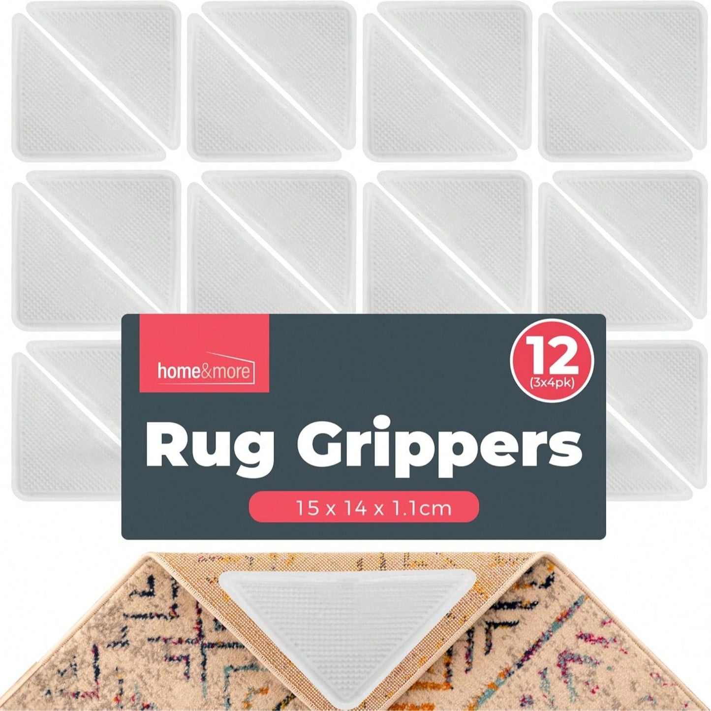 SOL 12pk Rug Grippers For Wooden, Laminate, Vinyl & Hard Floors – Anti Slip Underlay Pads – Strong Carpet Holders For Mats & Rugs – Non Slip Alternative To Tape For Secure Grip & Floor Protection