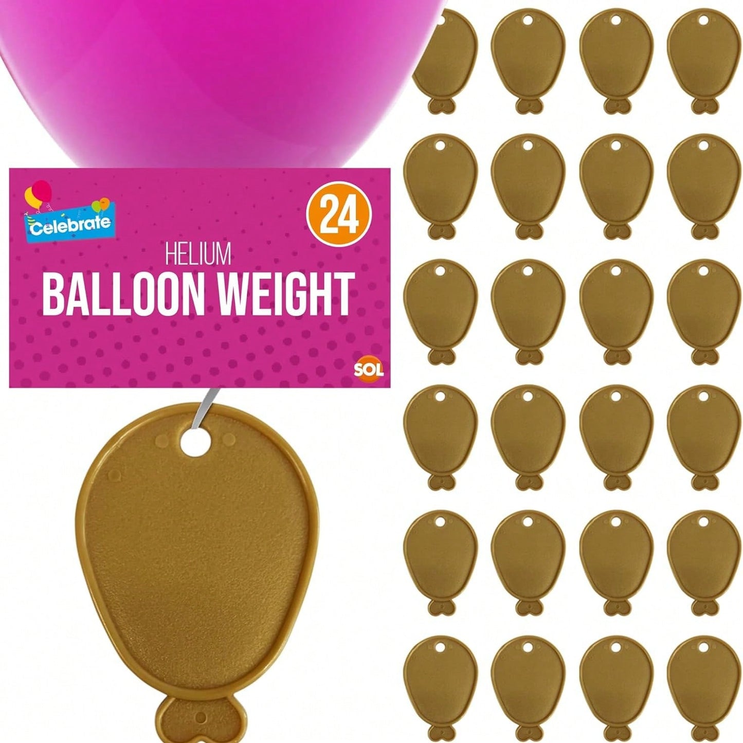 SOL 24pk Helium Balloon Weights - Gold Plastic Party Accessories - Perfect For Securing Balloons At Birthdays, Weddings, New Year - Heavy Duty 205g Weights For Decorations And Large Celebrations