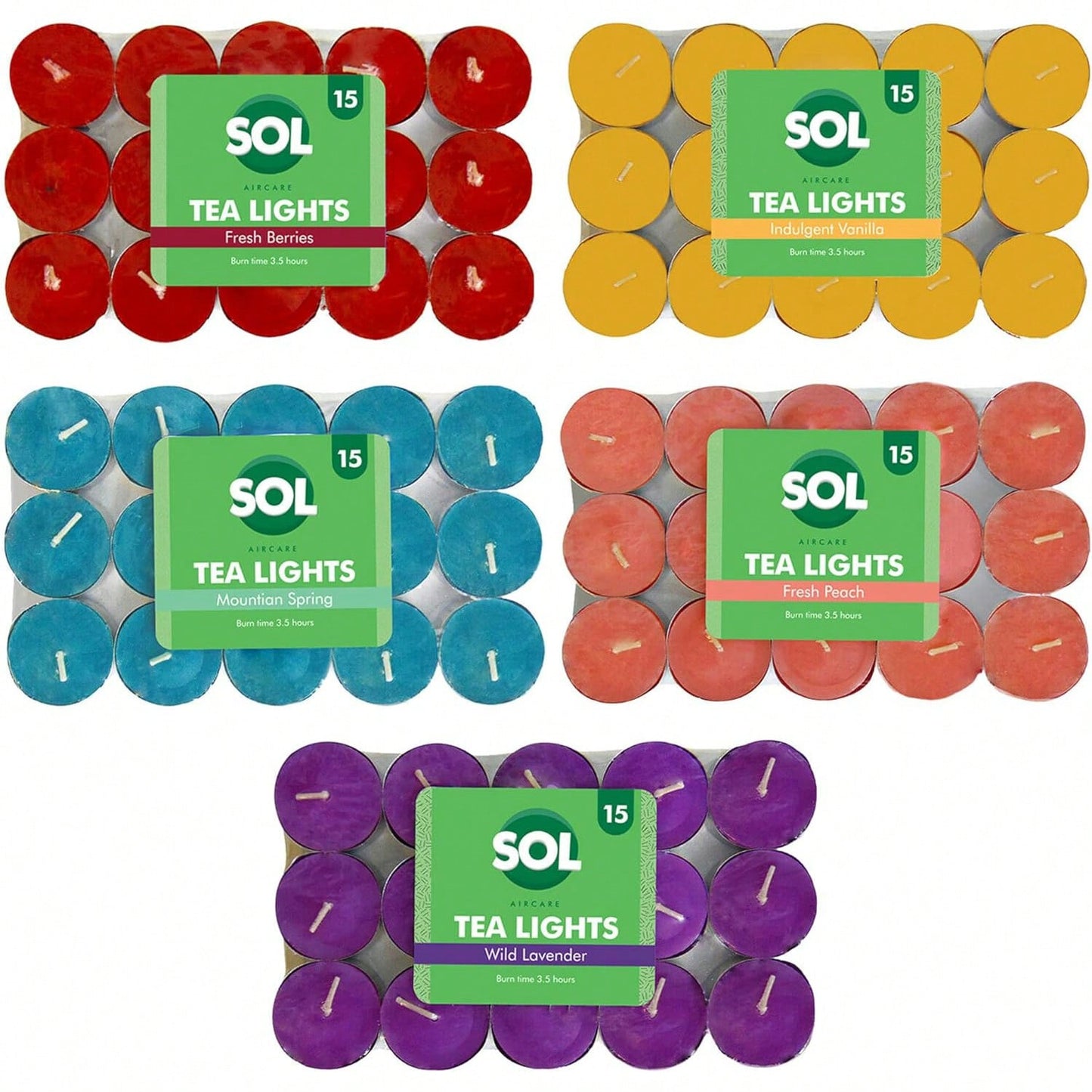 SOL 60pk Mixed Scented Tea Lights Candles - Fresh Berries, Lavender, Fresh Peach, Mountain Spring, Vanilla Scented Tea Lights, Long-Lasting For Home Decor, Aromatic, Cosy Evenings & Special Occasion