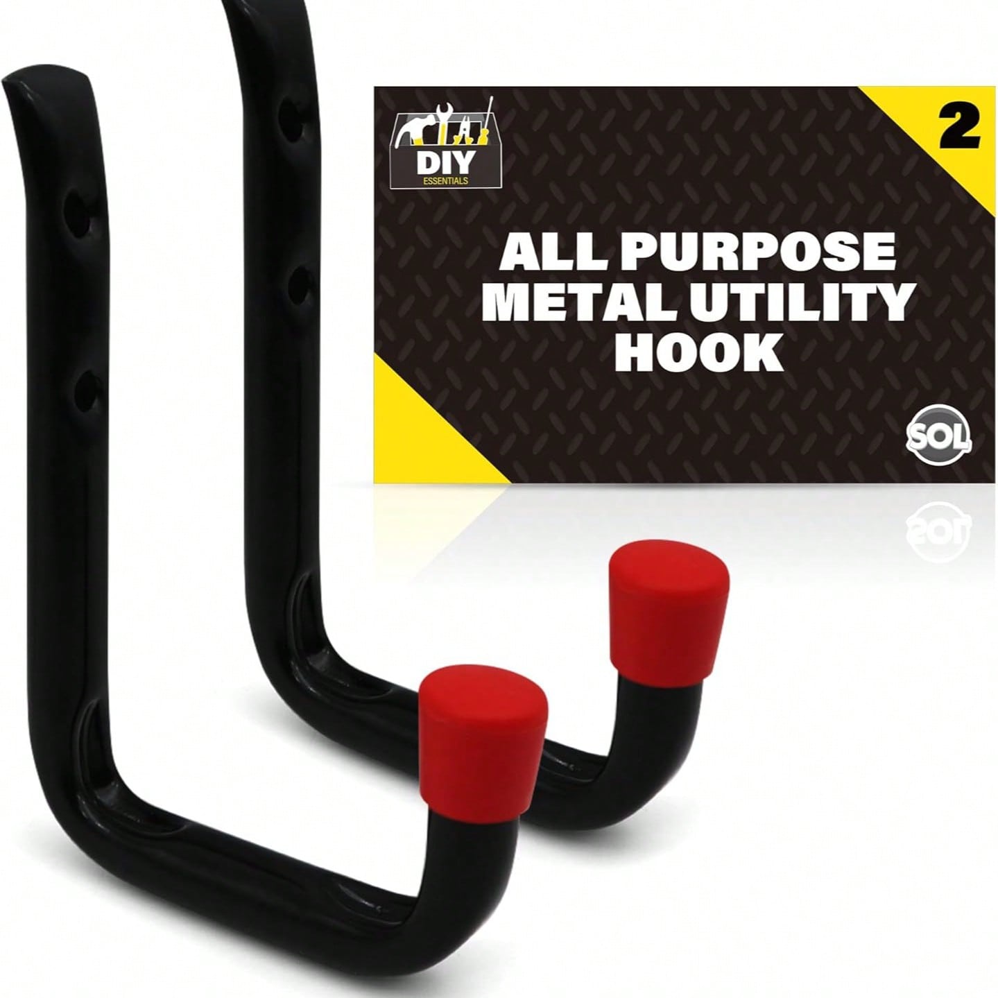SOL 2pk All Purpose Metal Utility Hook – Heavy-Duty Wall-Mounted Hooks For Secure Storage – Ideal For Hanging Garden Tools, Bicycles, Ladders & DIY Equipment In Sheds, Garages & Workshops