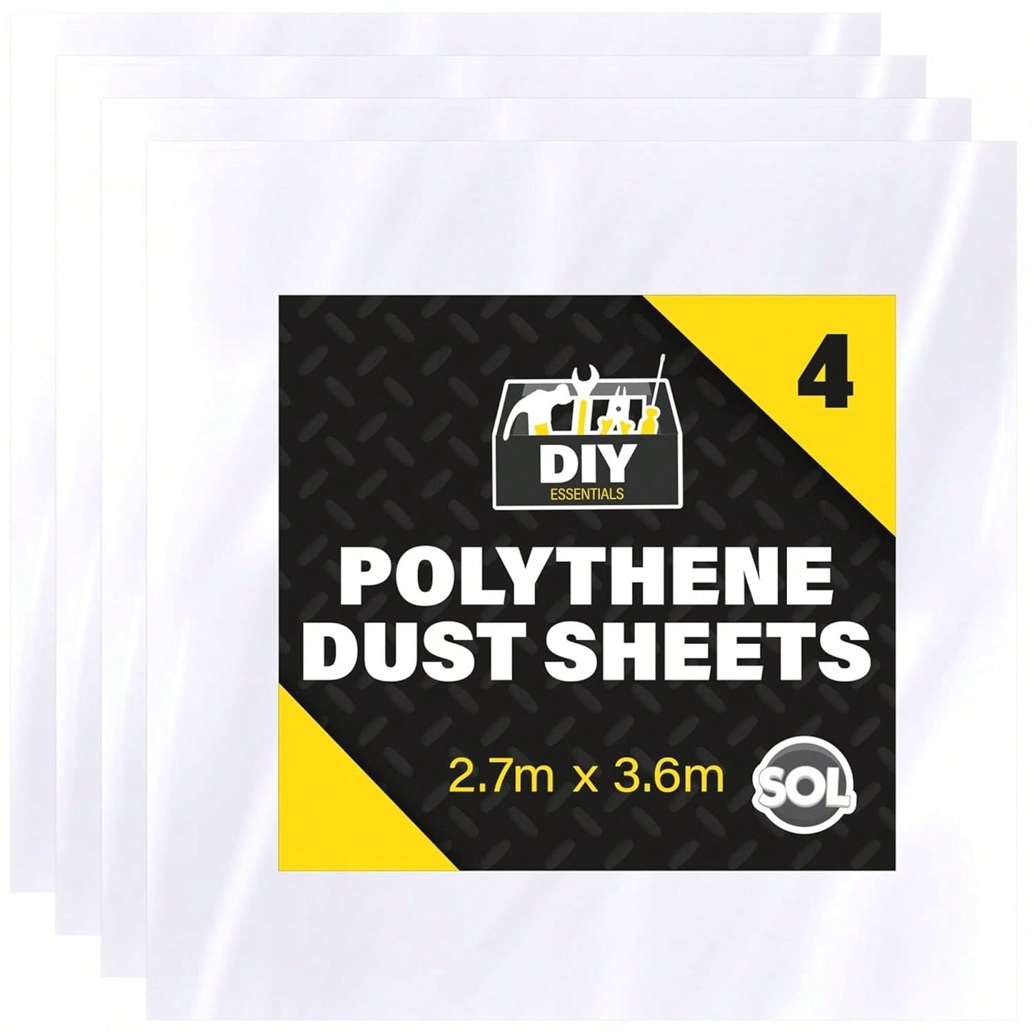 SOL 4pk Polythene Dust Sheets - Large 3.6m X 2.7m Plastic Sheets For Furniture & Painting, Dust Sheeting For Home Renovation, Durable Decorating Plastic Dust Covers