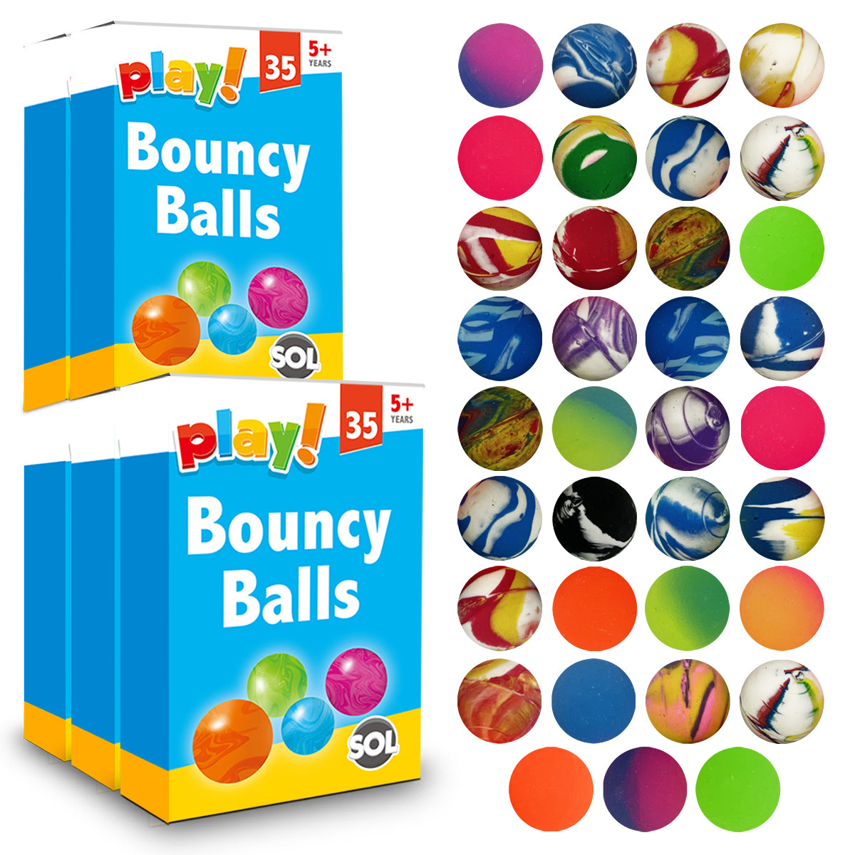 Rubber Bouncy Balls Kids Party Bag Fillers Toys | 35 Pack