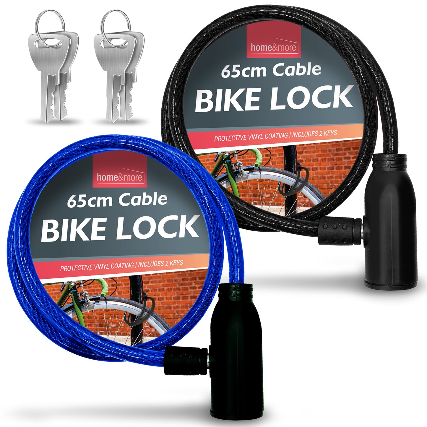 Bike Lock Cable with Keys 650mm | Steel Bicycle Security | 2 Pack