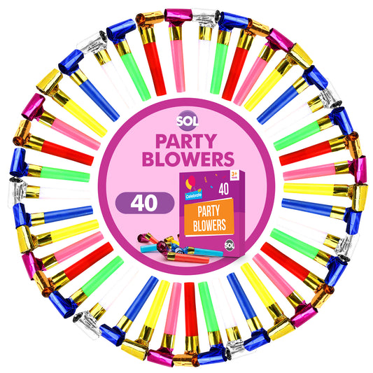 Party Blowers Kids Birthday Loot Bag Filler Horn Blowouts Noise Whistles Toy | 40 Pack