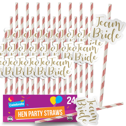 Team Bride Hen Party Straws | Rose Gold Paper Drinking Accessories | 12 Pack