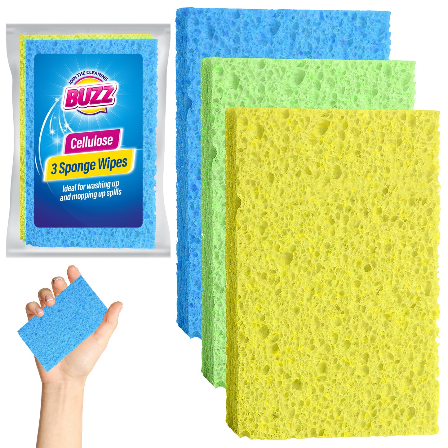 Cellulose Sponge Wipes | Absorbent Kitchen Cloths | 3 Pack