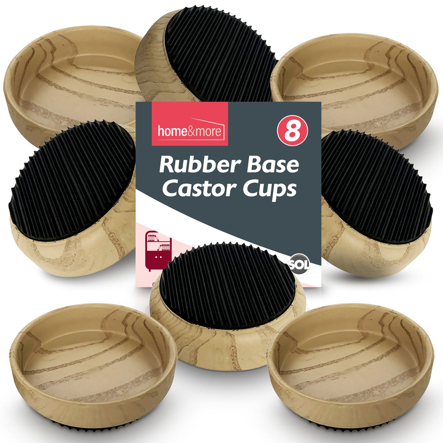 8 Rubber Base Castor Cups Non-Slip Wooden Floor Sofa Chair Furniture Protectors