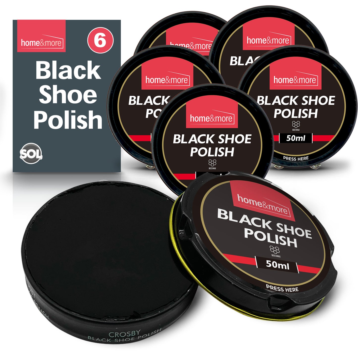 Wax Shoe Polish Black 50ml | Leather Boot Cleaner | 6 Pack