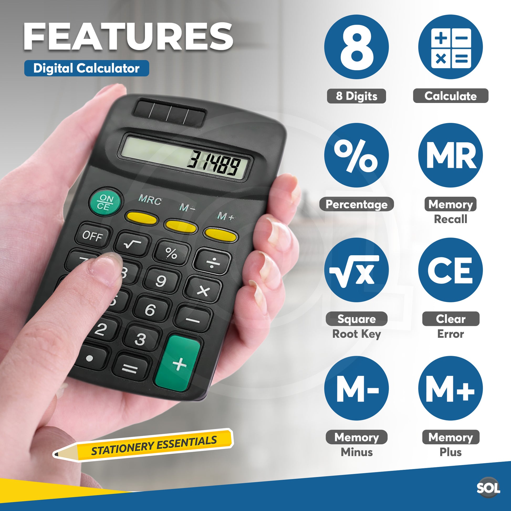 2-20 Mini Pocket Calculator Small| 8 Digit Display Office Home School Stationery