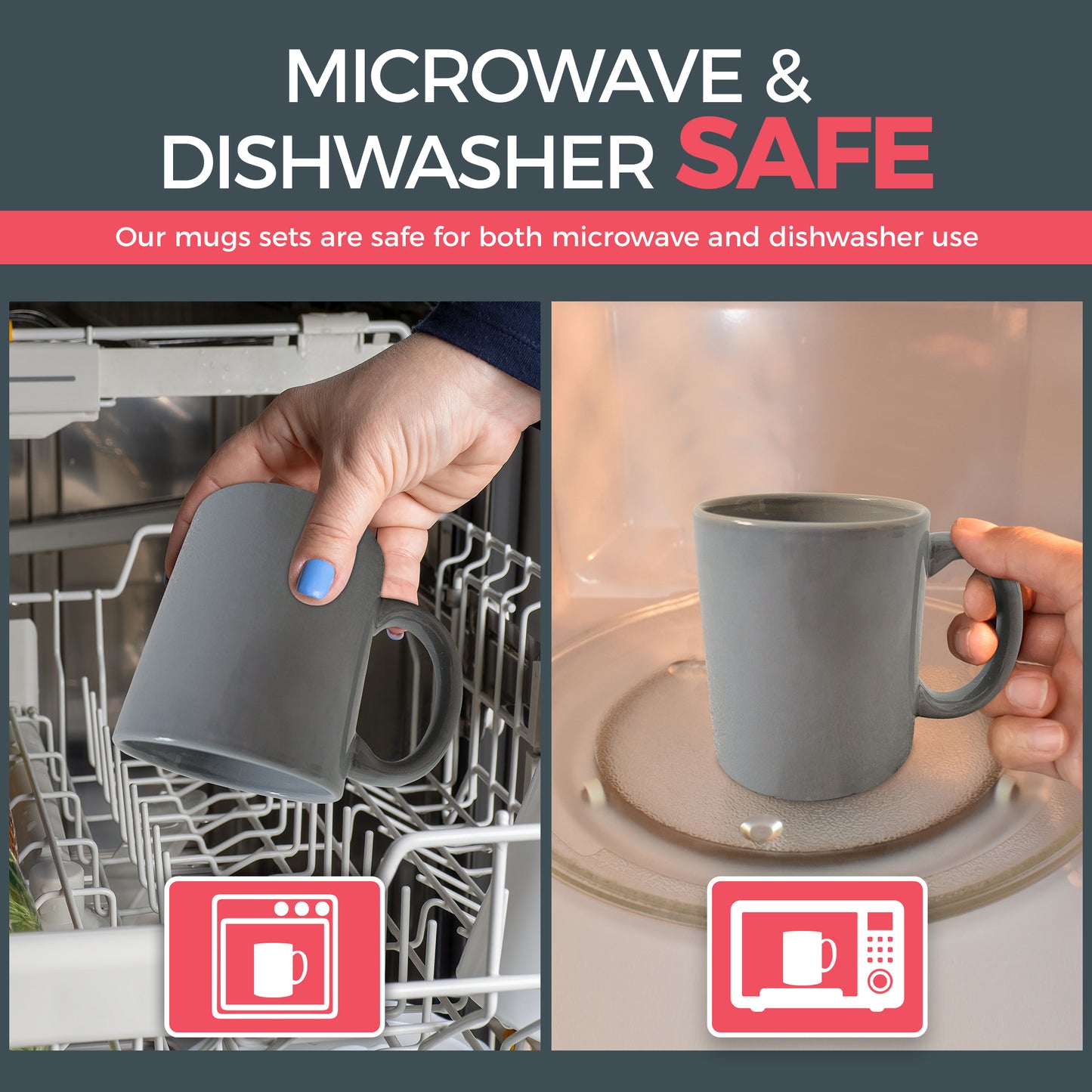 12-36 Set of GREY Mugs 330ml Large Stoneware Ceramic Coffee Tea Cup Bulk + Boxes