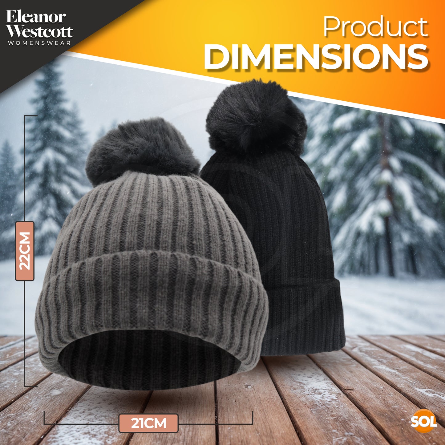 Women's Thermal Bobble Hat | Knitted Beanie with Faux Fur Pom Pom | Winter Warm Outdoor Wear | 2 Pack