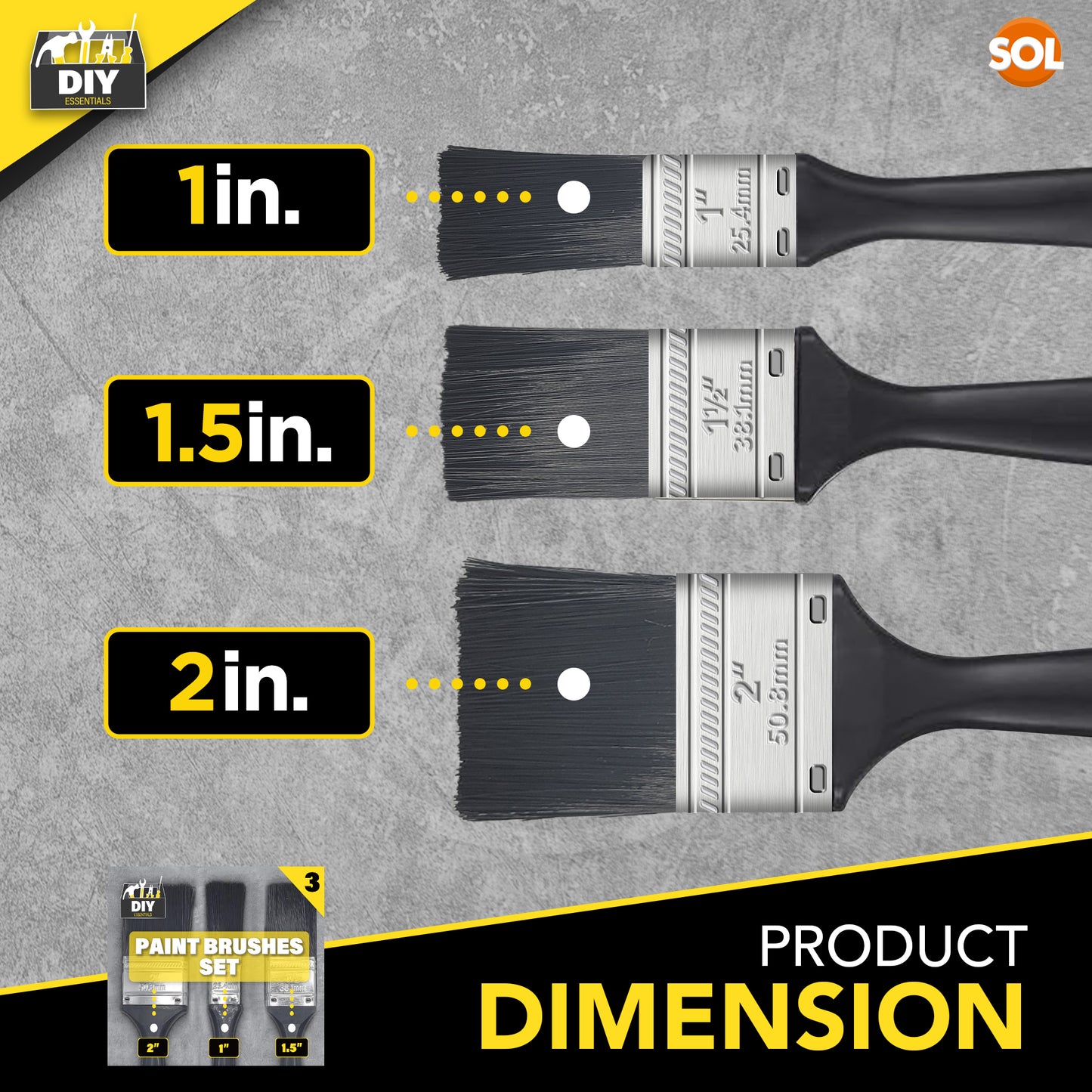 Paint Brush Set 1", 1.5", 2" | Gloss & Wood Furniture | 144 Pack