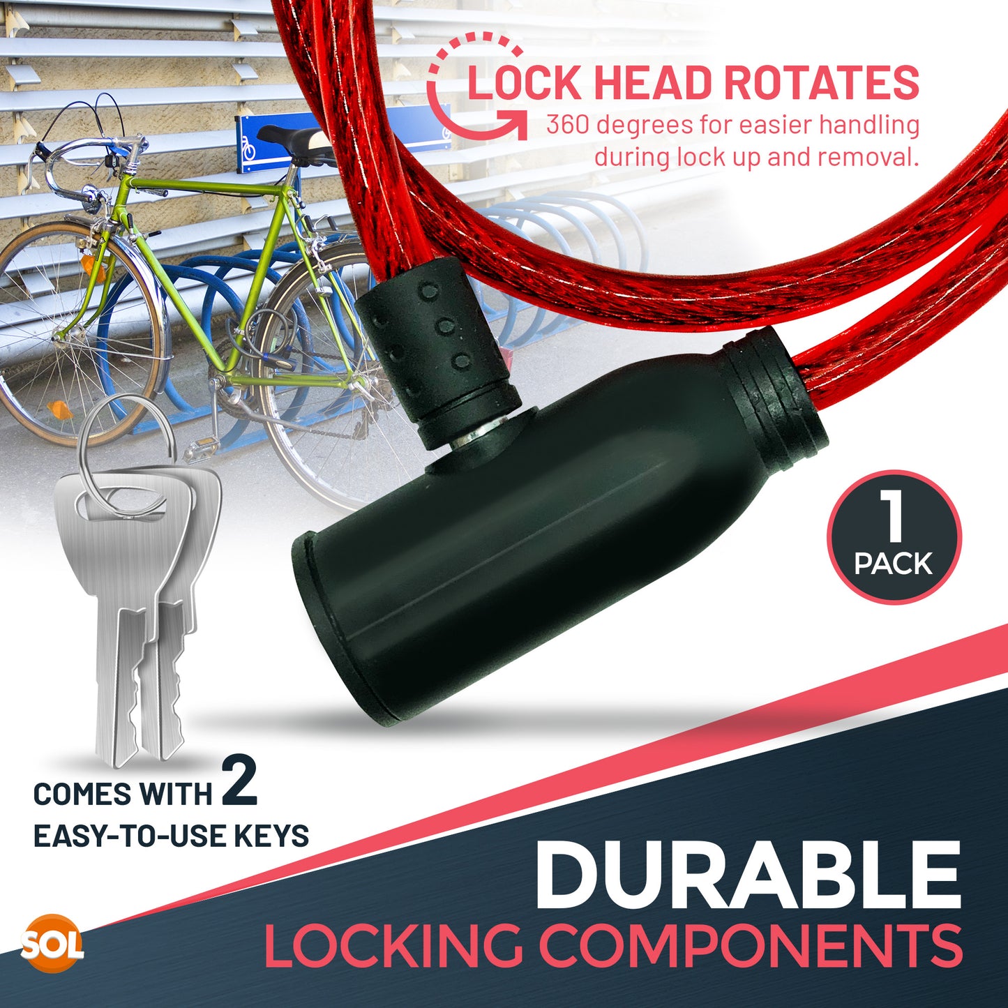 Bike Lock Cable with Keys 650mm | Steel Bicycle Security | 2 Pack