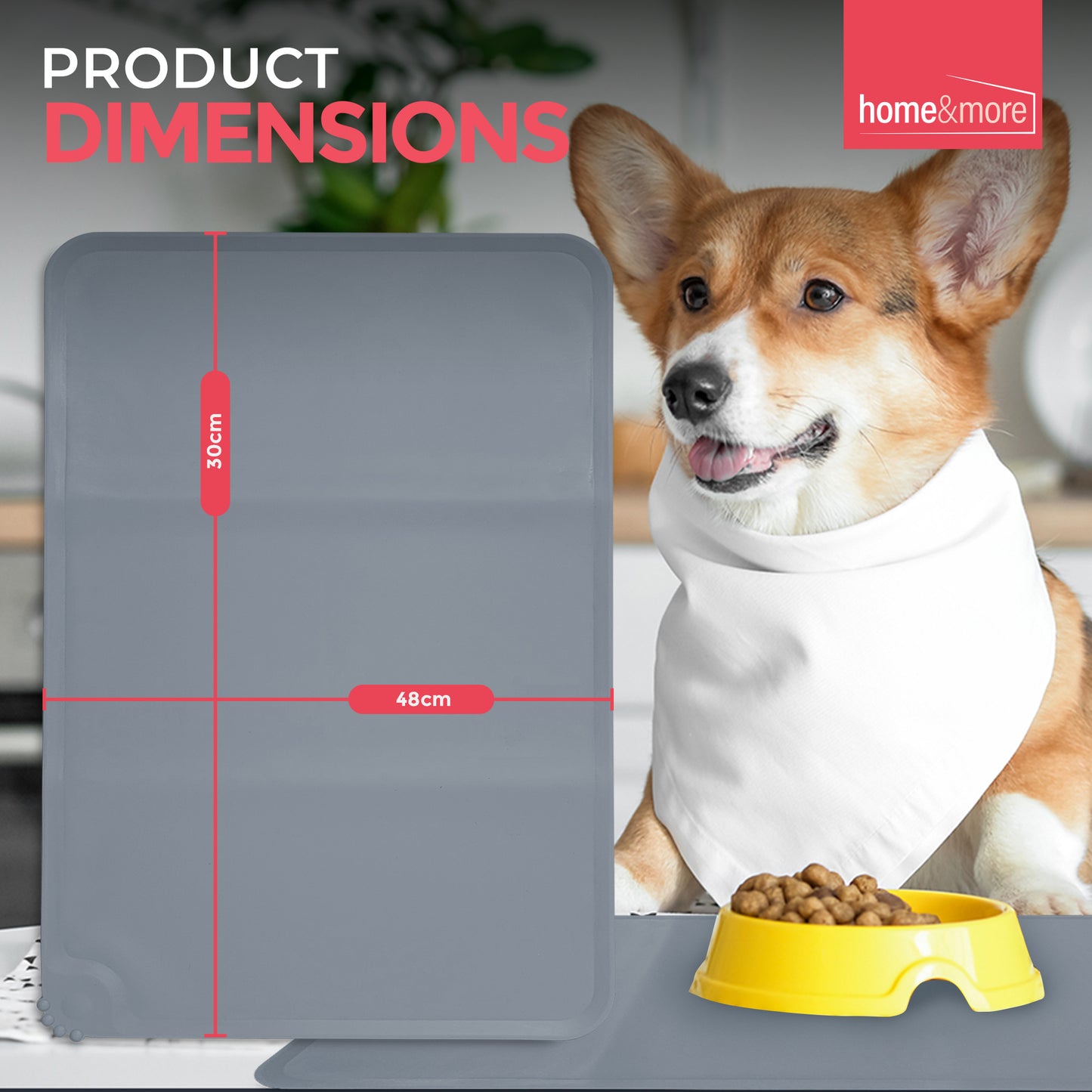 Silicone Dog & Cat Food Mat – 48x30cm | Waterproof, Non-Slip Pet Feeding Mat | Easy Clean Pet Bowl Placemat for Dogs & Cats | Grey | 1 Pack