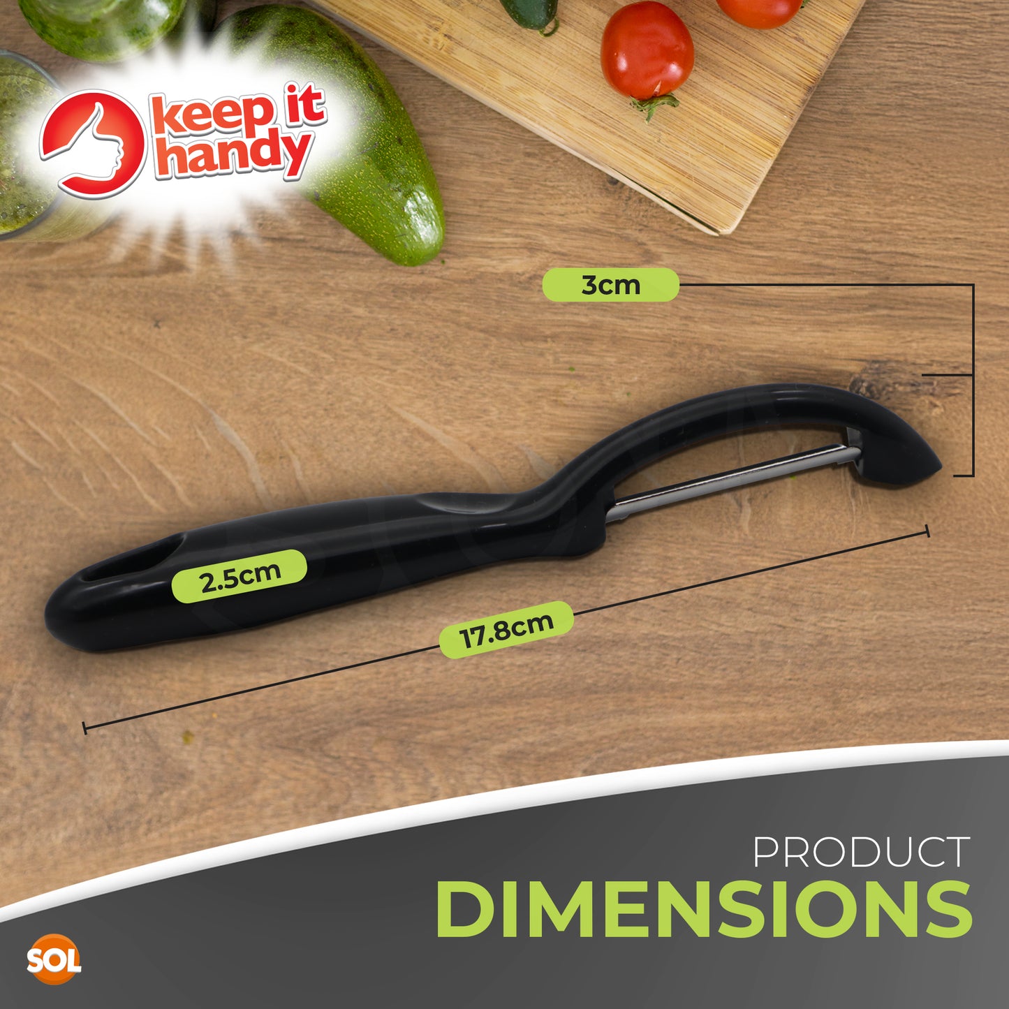 SOL 2pk Stainless Steel Peelers – Non-Slip Grip, Hanging Loop – Sharp Blades for Effortless Peeling – Ideal for Potatoes, Carrots & Other Vegetables – Dishwasher Safe Kitchen Tool