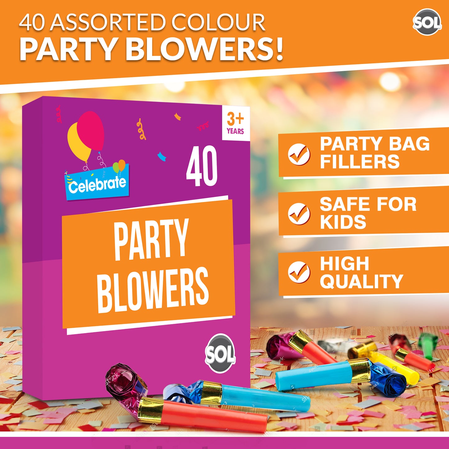 Party Blowers Kids Birthday Loot Bag Filler Horn Blowouts Noise Whistles Toy | 40 Pack