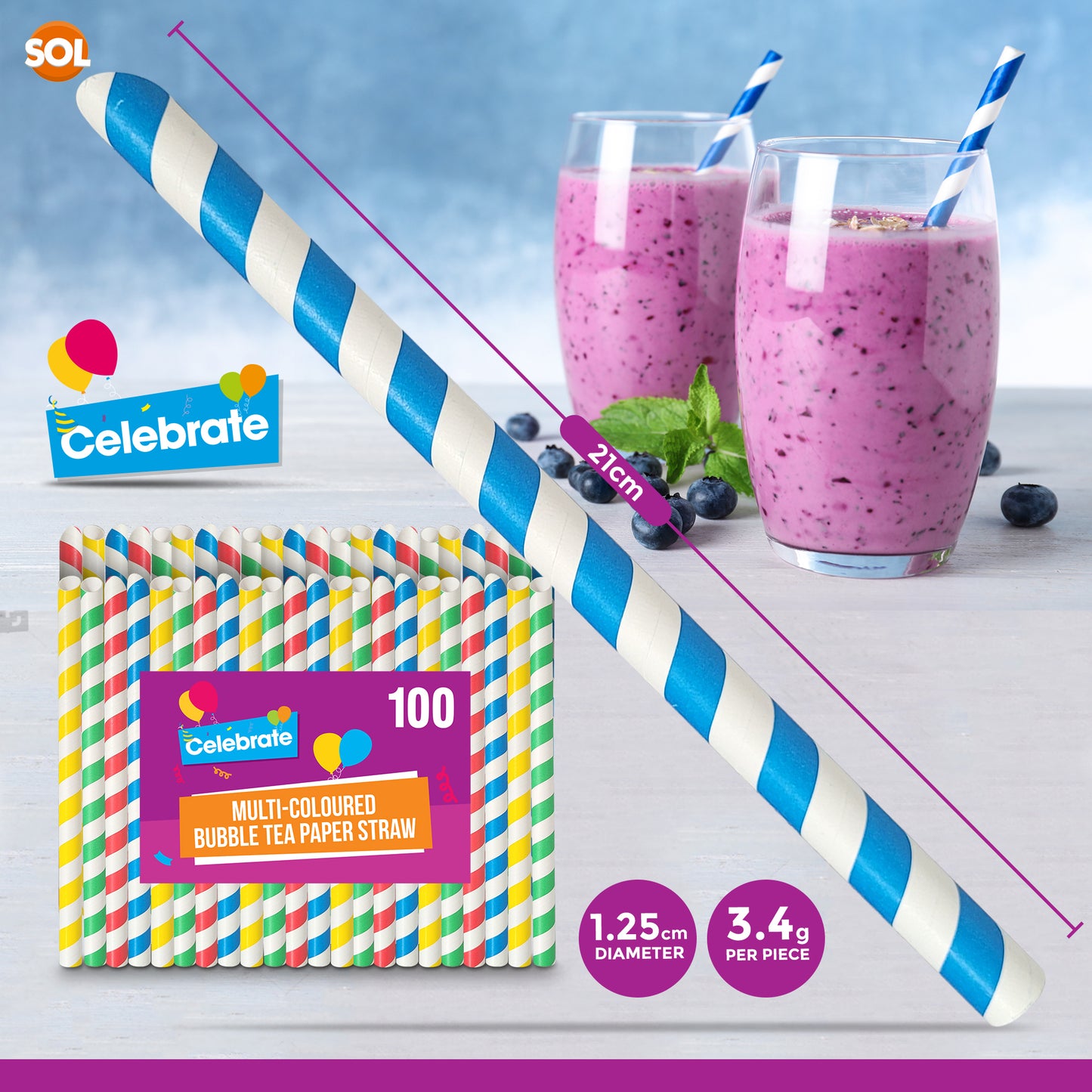 50-500pcs Paper Bubble Tea Straws Extra Wide