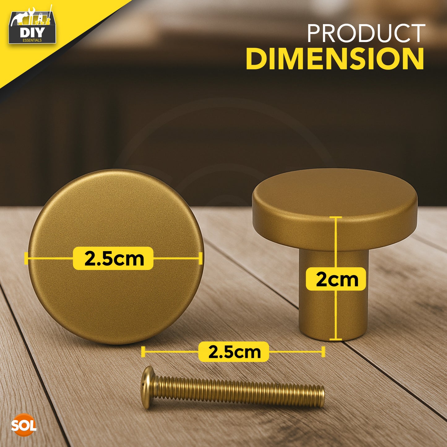 Gold Round Cabinet Knobs | Elegant Brass Drawer Pulls | 4 Pack