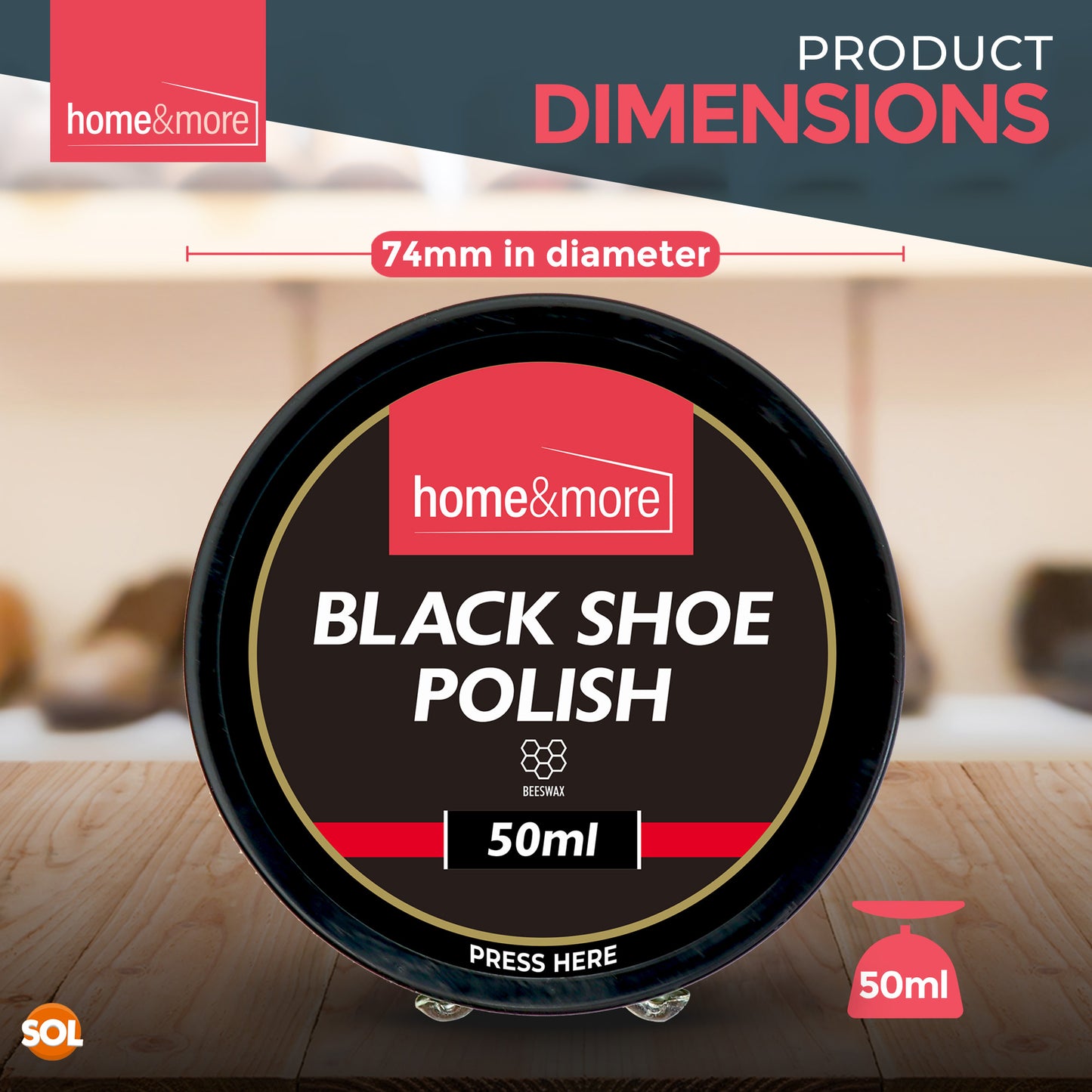 Wax Shoe Polish Black 50ml | Leather Boot Cleaner | 6 Pack