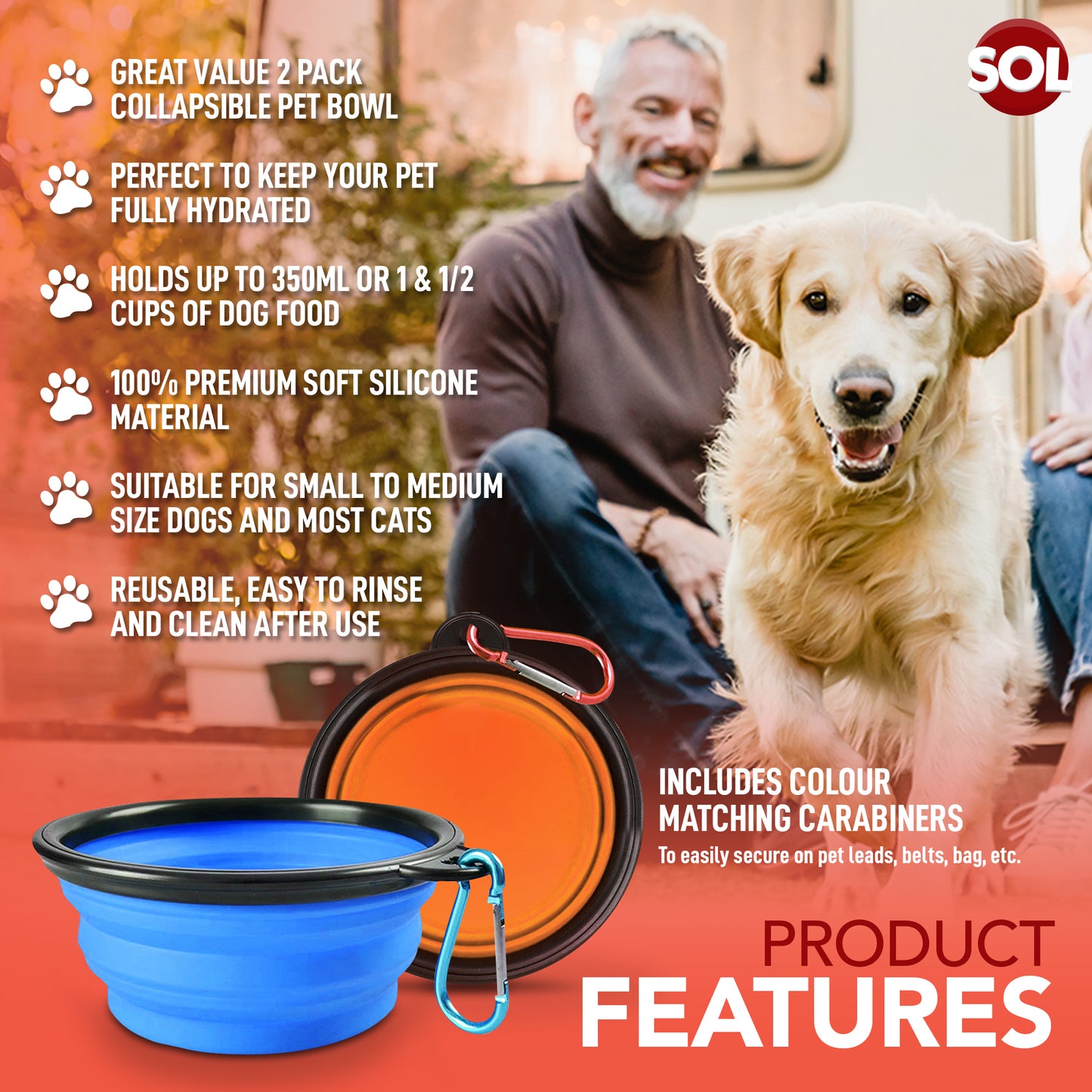 Collapsible Dog Bowls Silicone Travel Pet Dish – 2 Pack