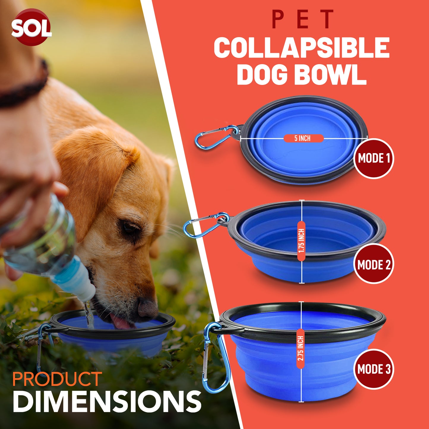 Collapsible Dog Bowls Silicone Travel Pet Dish – 2 Pack