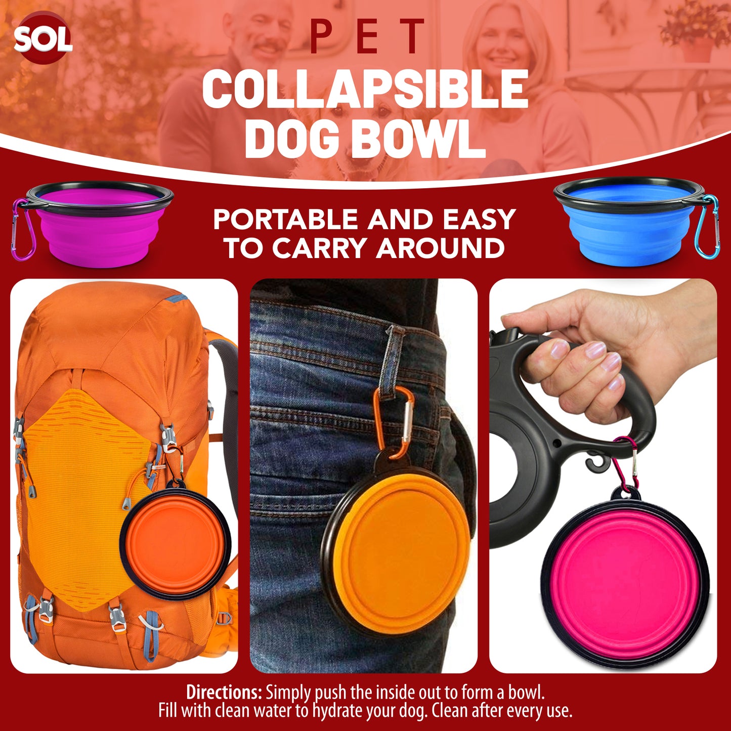 Collapsible Dog Bowls Silicone Travel Pet Dish – 2 Pack