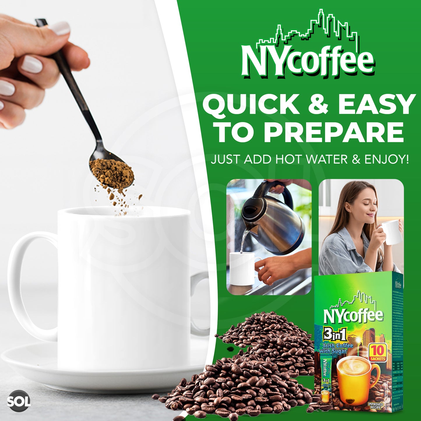 Instant Coffee Sachets 3 in 1 Irish | Bulk Pack 100